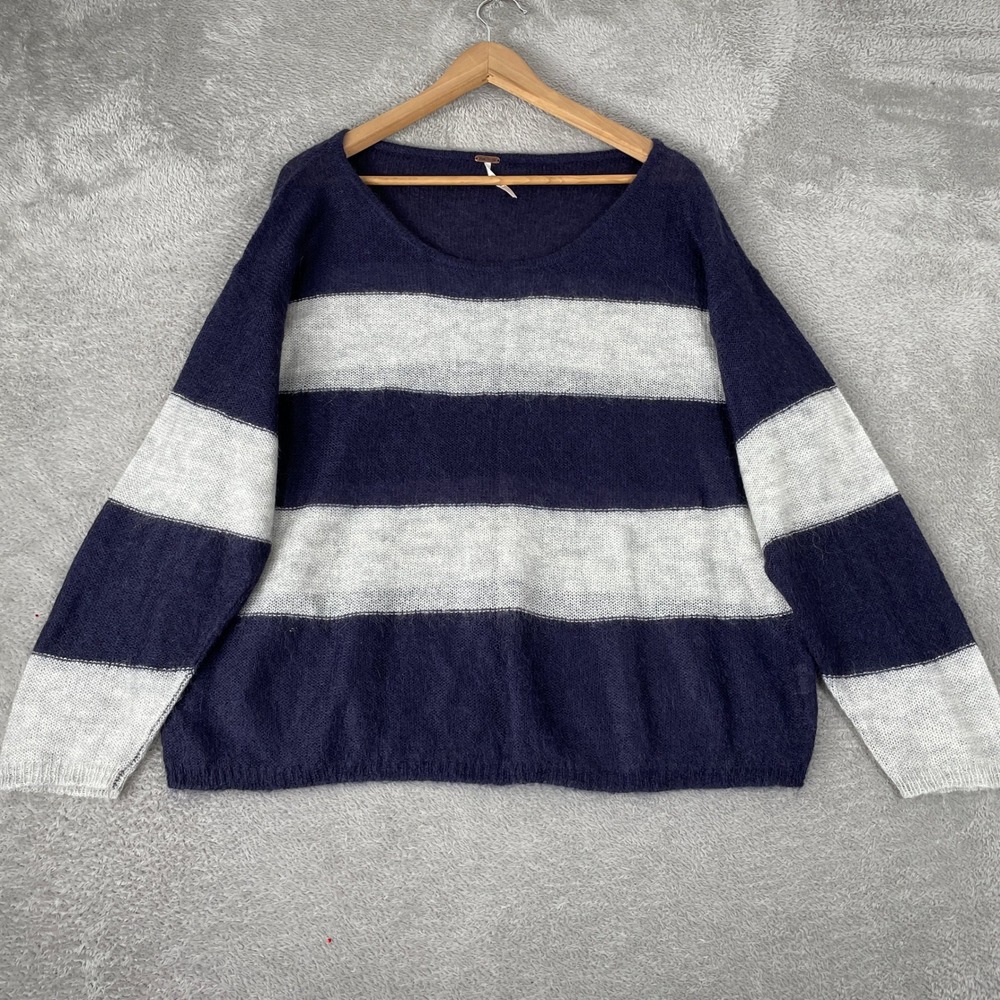 Free People Sweater Womens Small Blue Mohair Blend Striped Oversized Boho
